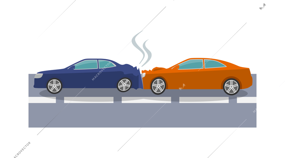 Car crash composition with colorful view of accidental event on blank background vector illustration