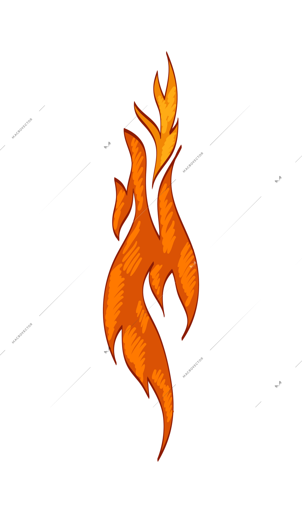 Fire composition with isolated sketch style icon of burning flame colored in red and yelow vector illustration