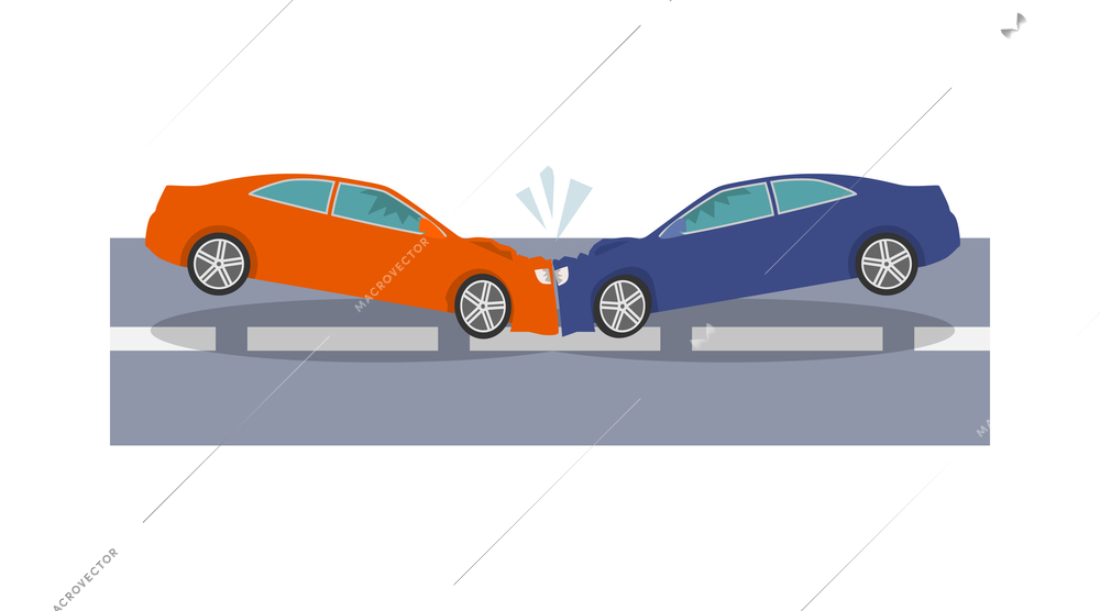 Car crash composition with colorful view of accidental event on blank background vector illustration