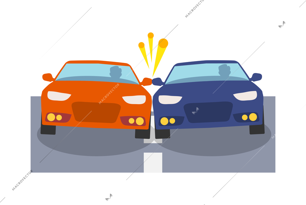 Car crash composition with colorful view of accidental event on blank background vector illustration