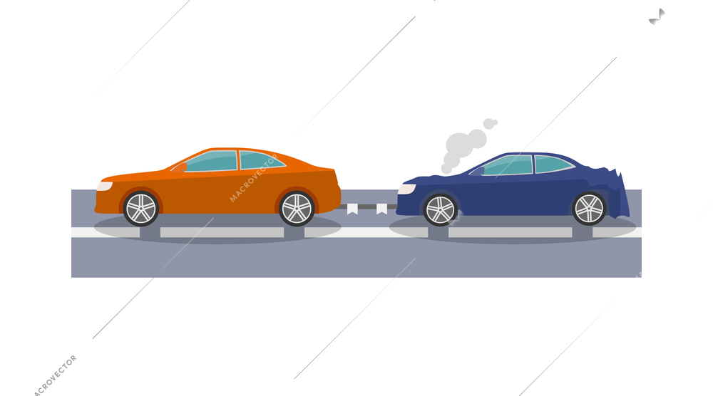 Car crash composition with colorful view of accidental event on blank background vector illustration