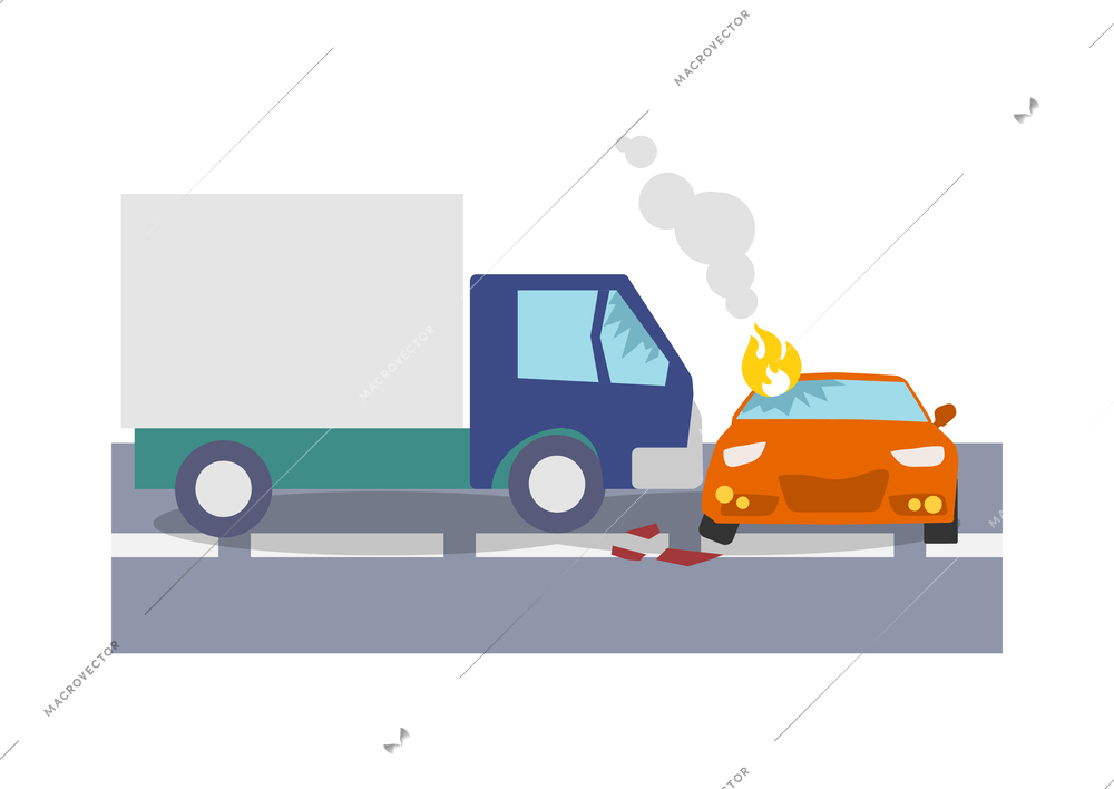 Car crash composition with colorful view of accidental event on blank background vector illustration