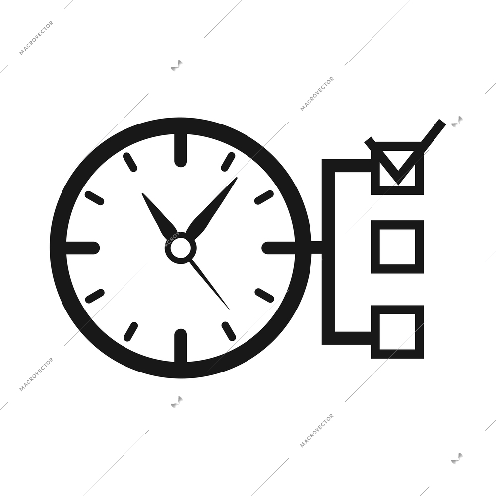 Time management monochrome composition with isolated black icon on blank background vector illustration