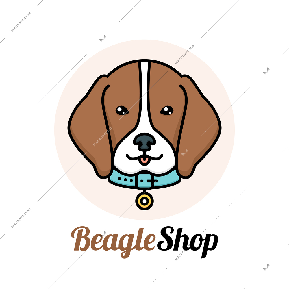 Beagle dog portrait with collar shop veterinary service logo vector illustration