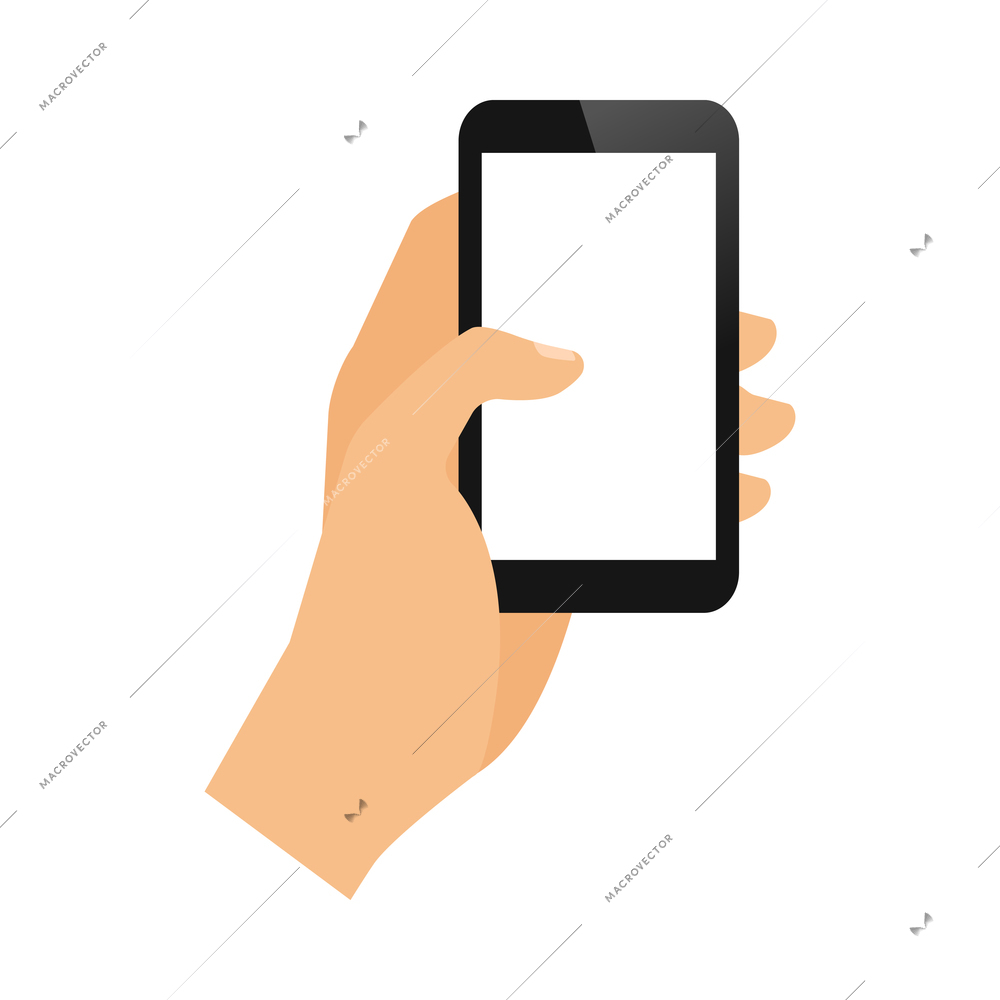 Hand phone composition with view of human hands gesture and smartphone with empty screen vector illustration