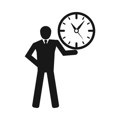 Time management monochrome composition with isolated black icon on blank background vector illustration