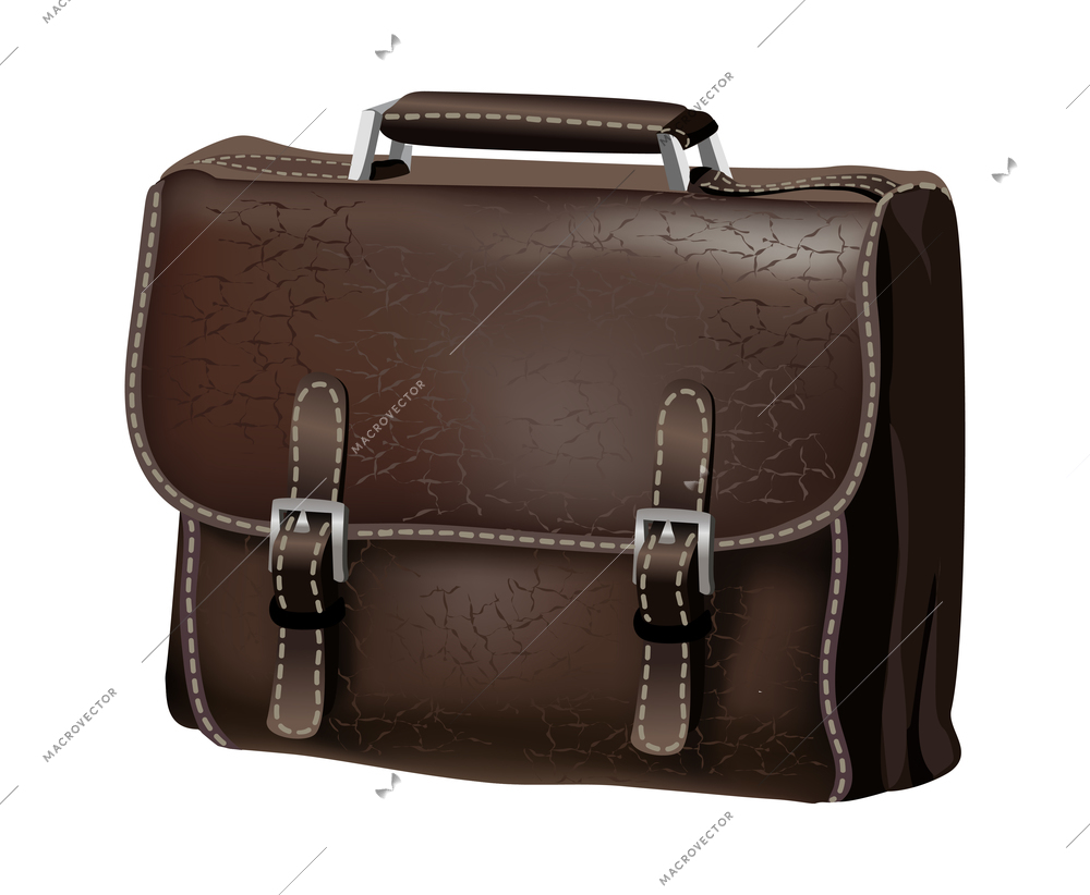 Briefcase composition with isolated image of leather business briefcase with documents vector illustration