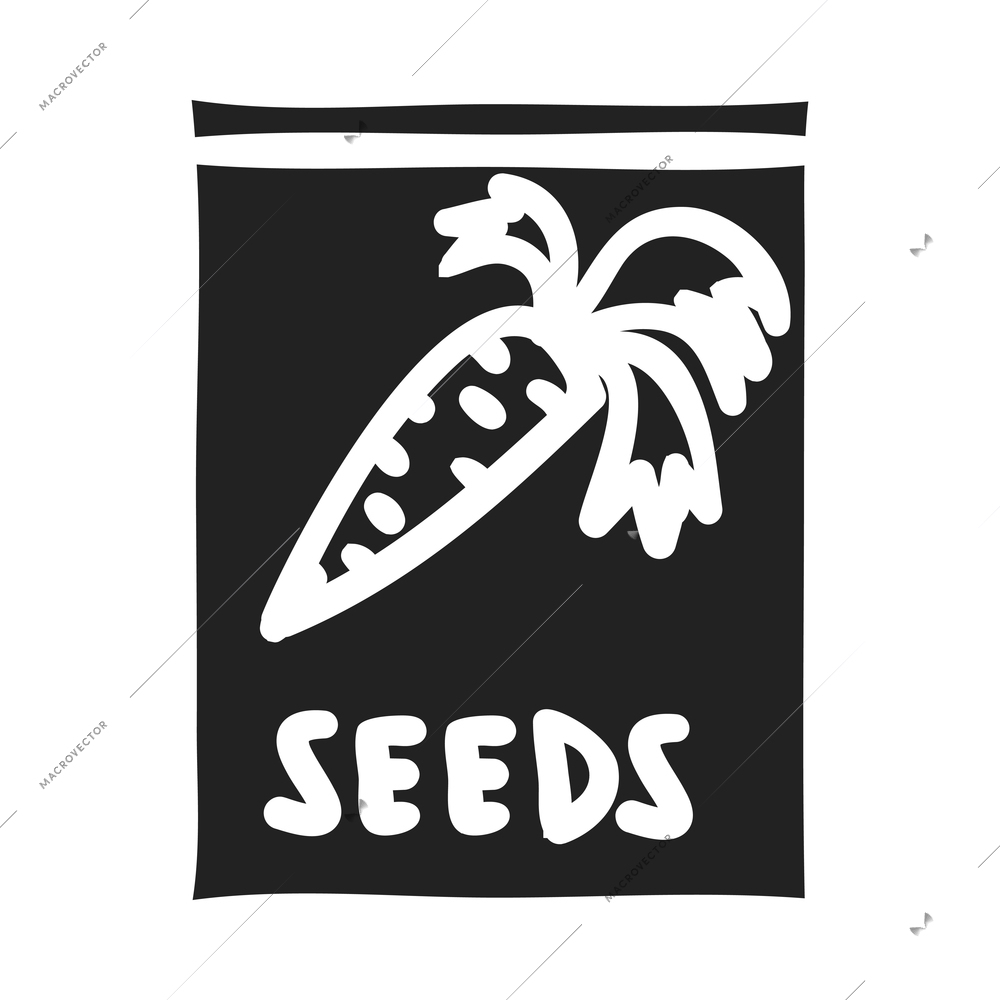 Garden tools composition with isolated black icon of pack with seeds on blank background vector illustration