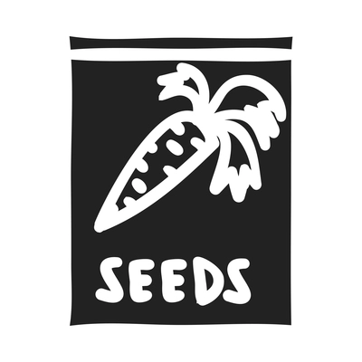 Garden tools composition with isolated black icon of pack with seeds on blank background vector illustration