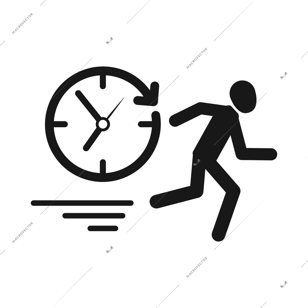 Time management monochrome composition with isolated black icon on blank background vector illustration