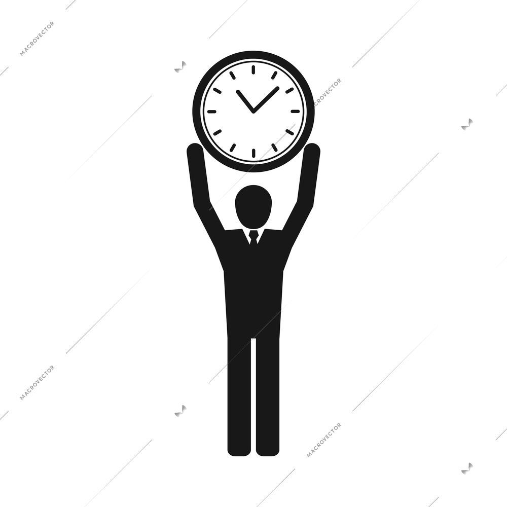 Time management monochrome composition with isolated black icon on blank background vector illustration