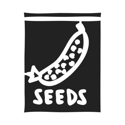 Garden tools composition with isolated black icon of pack with seeds on blank background vector illustration