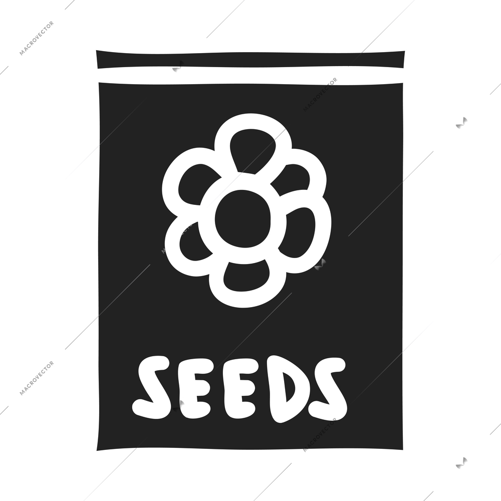 Garden tools composition with isolated black icon of pack with seeds on blank background vector illustration