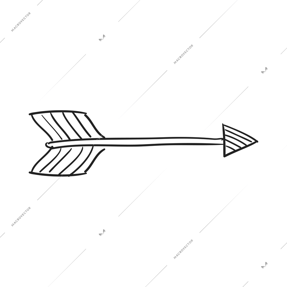 Arrows sketch composition with isolated hand drawn style black icon of ornate arrow vector illustration