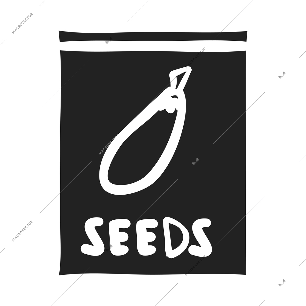 Garden tools composition with isolated black icon of pack with seeds on blank background vector illustration