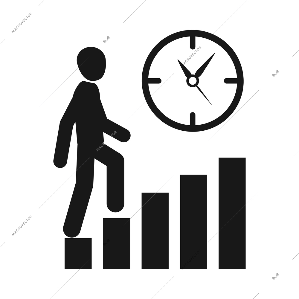 Time management monochrome composition with isolated black icon on blank background vector illustration