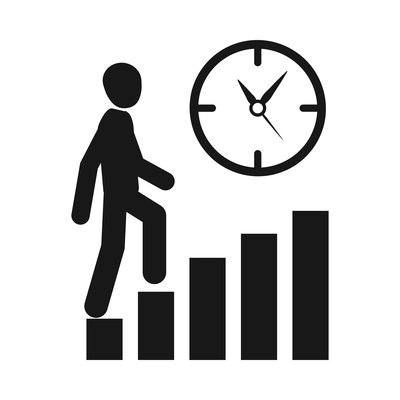 Time management monochrome composition with isolated black icon on blank background vector illustration