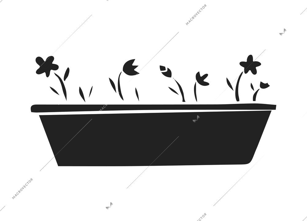 Garden tools composition with isolated black icon of gardening appliance on blank background vector illustration