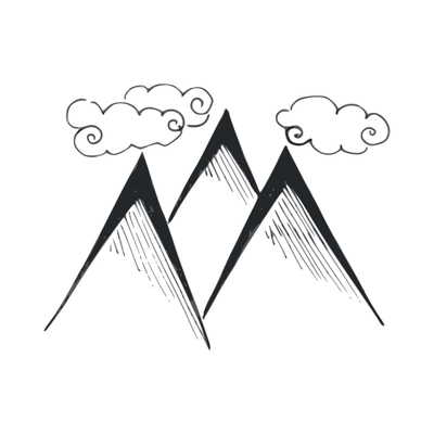 Mountain landscape doodle composition with isolated hand drawn style monochrome image vector illustration