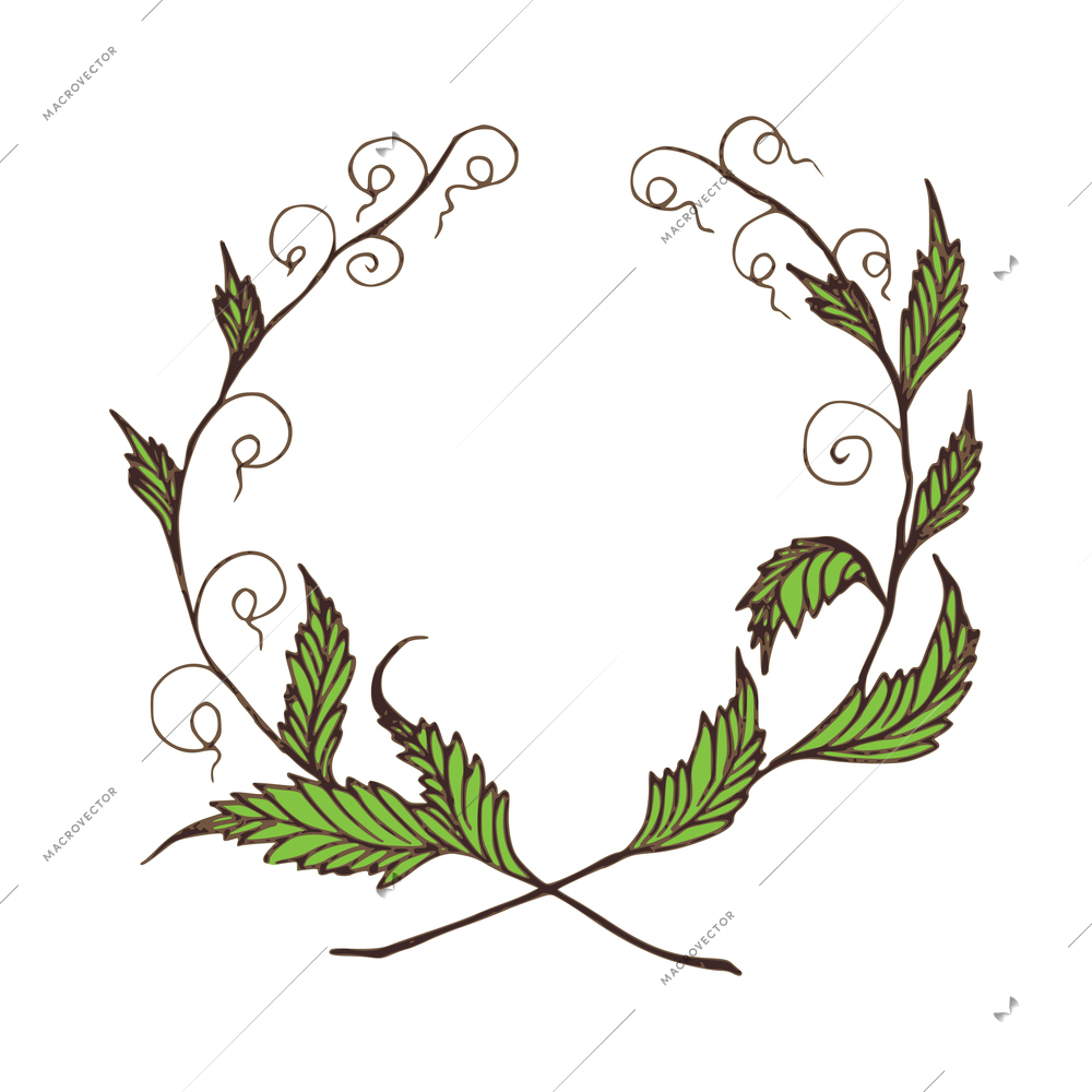 Wreaths composition with sketch colored hand drawn vintage royal heraldic leaf wreath isolated vector illustration