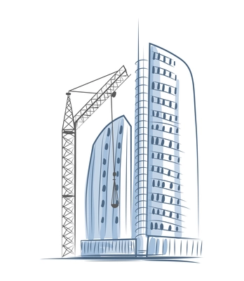 Skyscrapers construction composition with sketch style images of pillar crane and tall building vector illustration