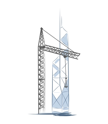 Skyscrapers construction composition with sketch style images of pillar crane and tall building vector illustration