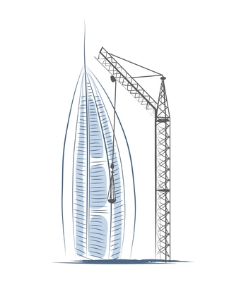 Skyscrapers construction composition with sketch style images of pillar crane and tall building vector illustration