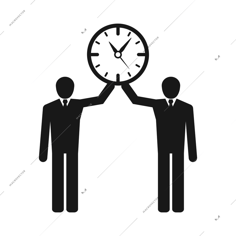 Time management monochrome composition with isolated black icon on blank background vector illustration