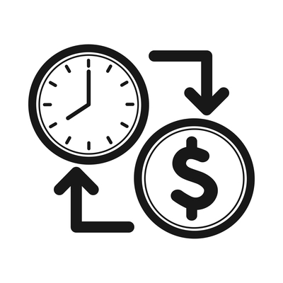 Time management monochrome composition with isolated black icon on blank background vector illustration