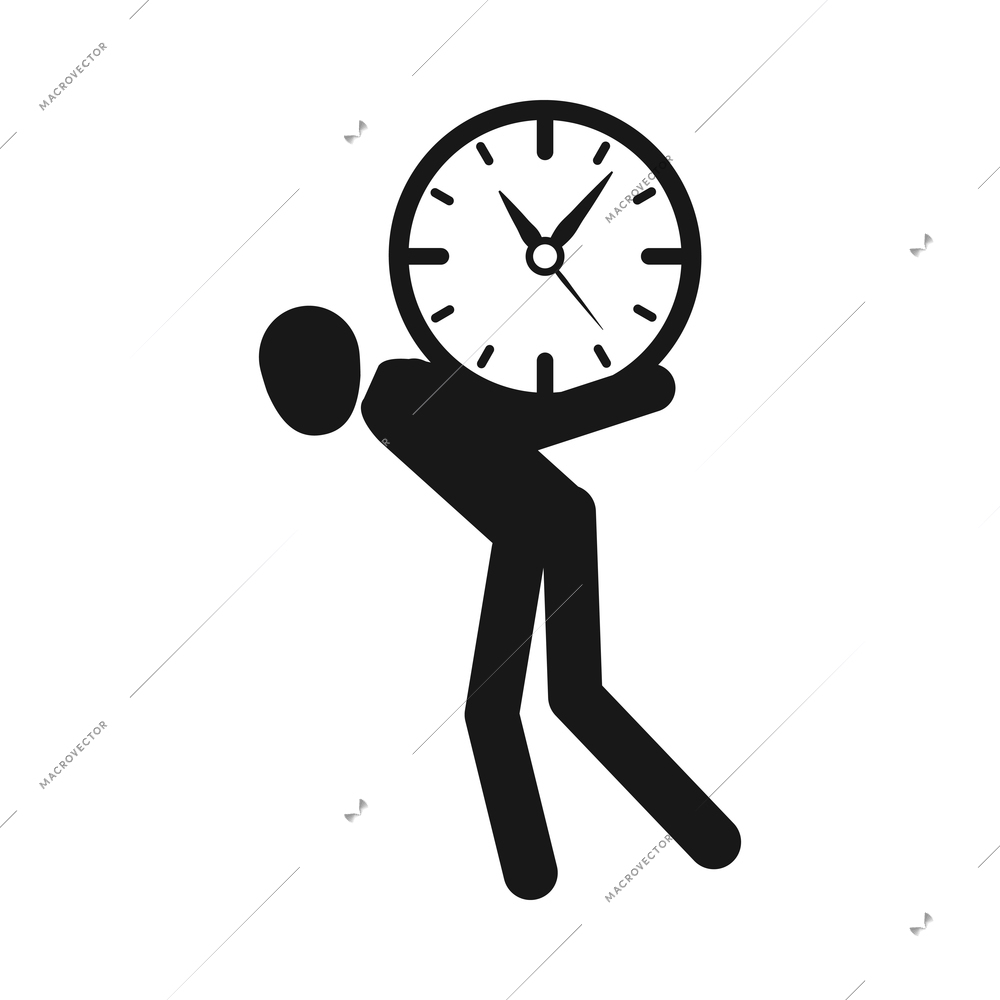 Time management monochrome composition with isolated black icon on blank background vector illustration