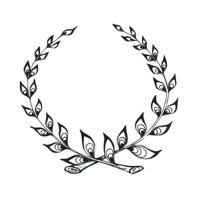Wreaths composition with sketch hand drawn traditional winning laurel branch wreath isolated vector illustration