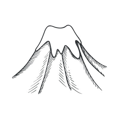 Mountain landscape doodle composition with isolated hand drawn style monochrome image vector illustration