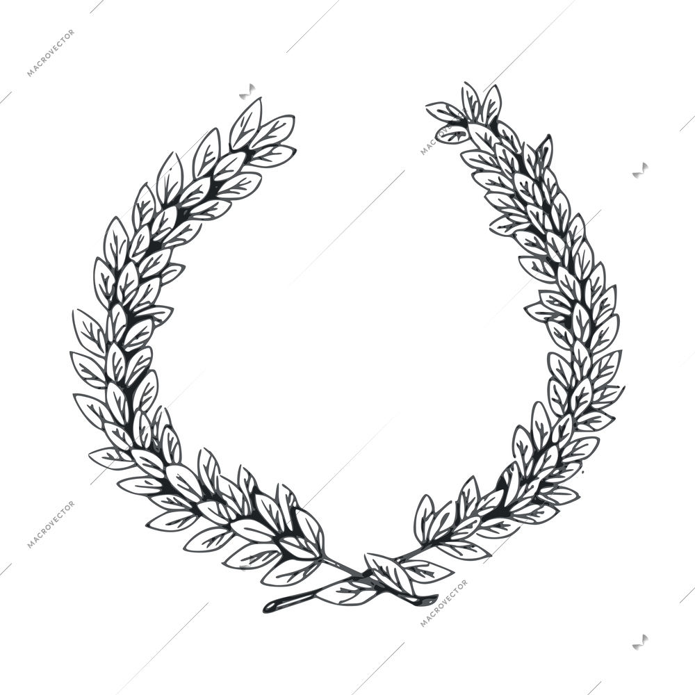 Wreaths composition with sketch hand drawn traditional winning laurel branch wreath isolated vector illustration