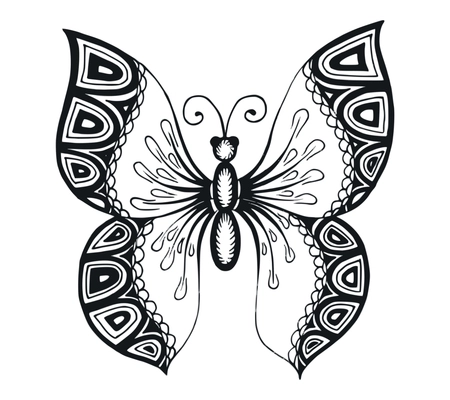Butterfly black tattoo composition with isolated image of monochrome insect with ornate wings vector illustration