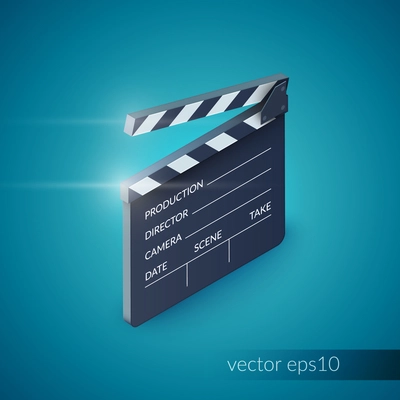 Clapperboard film production industry equipment isolated on blue background vector illustration