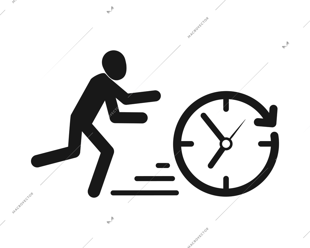 Time management monochrome composition with isolated black icon on blank background vector illustration