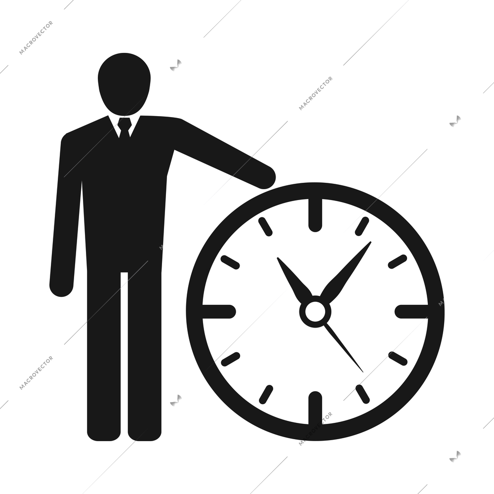 Time management monochrome composition with isolated black icon on blank background vector illustration