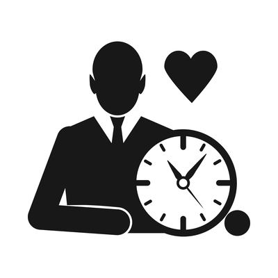 Time management monochrome composition with isolated black icon on blank background vector illustration