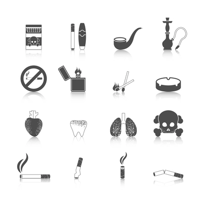 Smoking icon black set with cigarette cigar skull and crossbones isolated vector illustration
