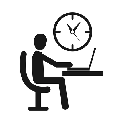 Time management monochrome composition with isolated black icon on blank background vector illustration