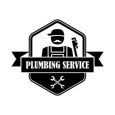 Plumbing service label composition with vintage style monochrome emblem vector illustration