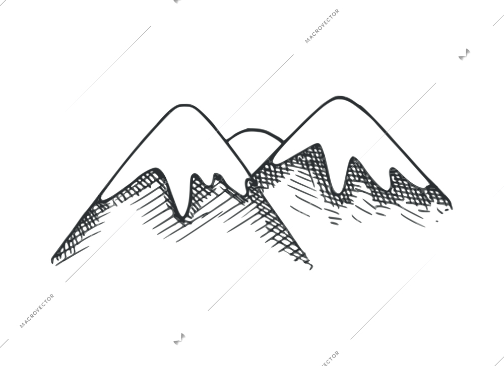 Mountain landscape doodle composition with isolated hand drawn style monochrome image vector illustration