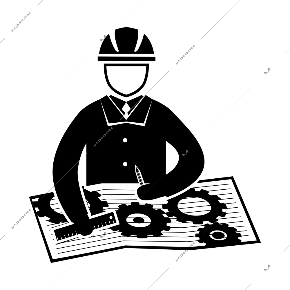 Engineering black composition with flat isolated monochrome image on blank background vector illustration