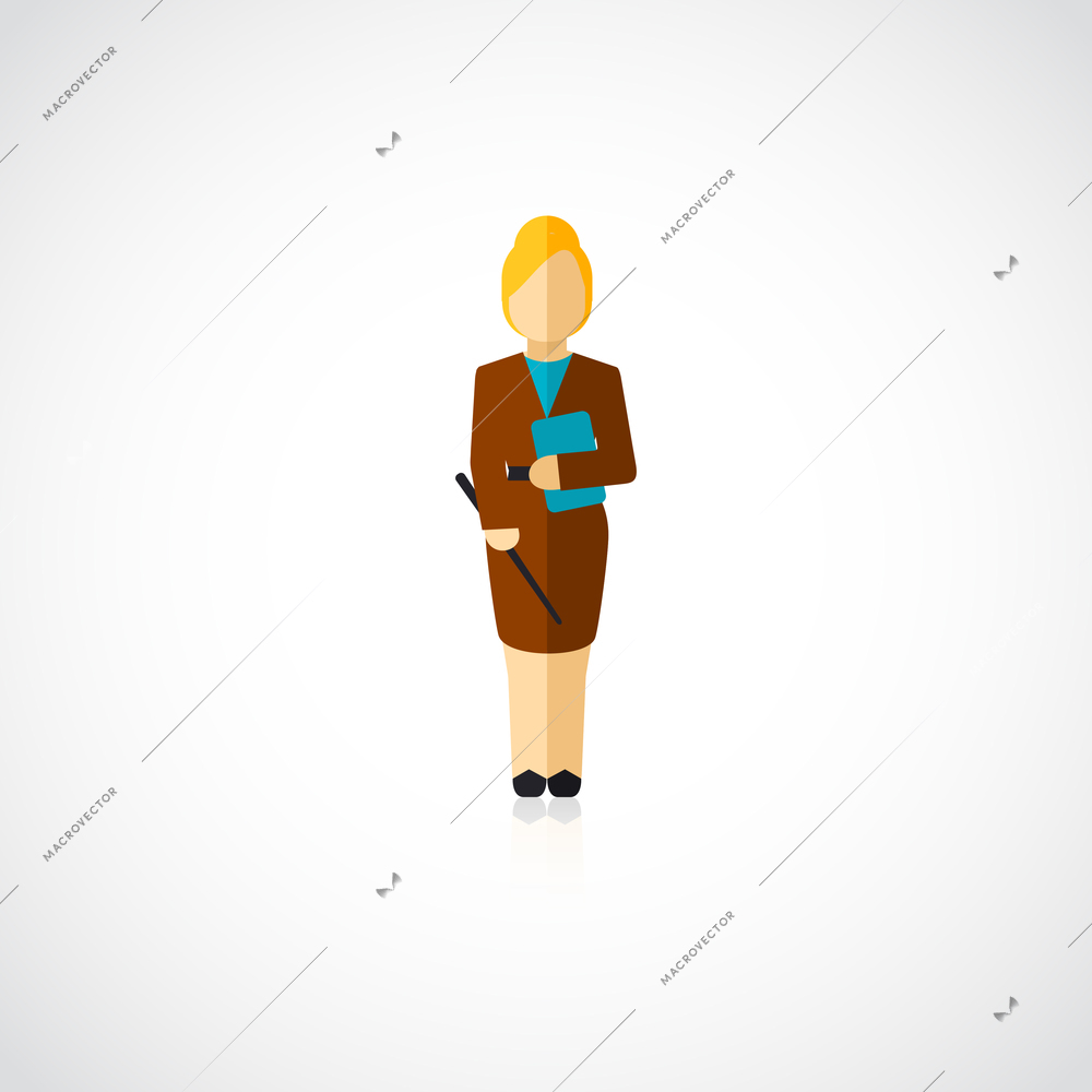 Woman teacher  profession character full length flat avatar isolated vector illustration