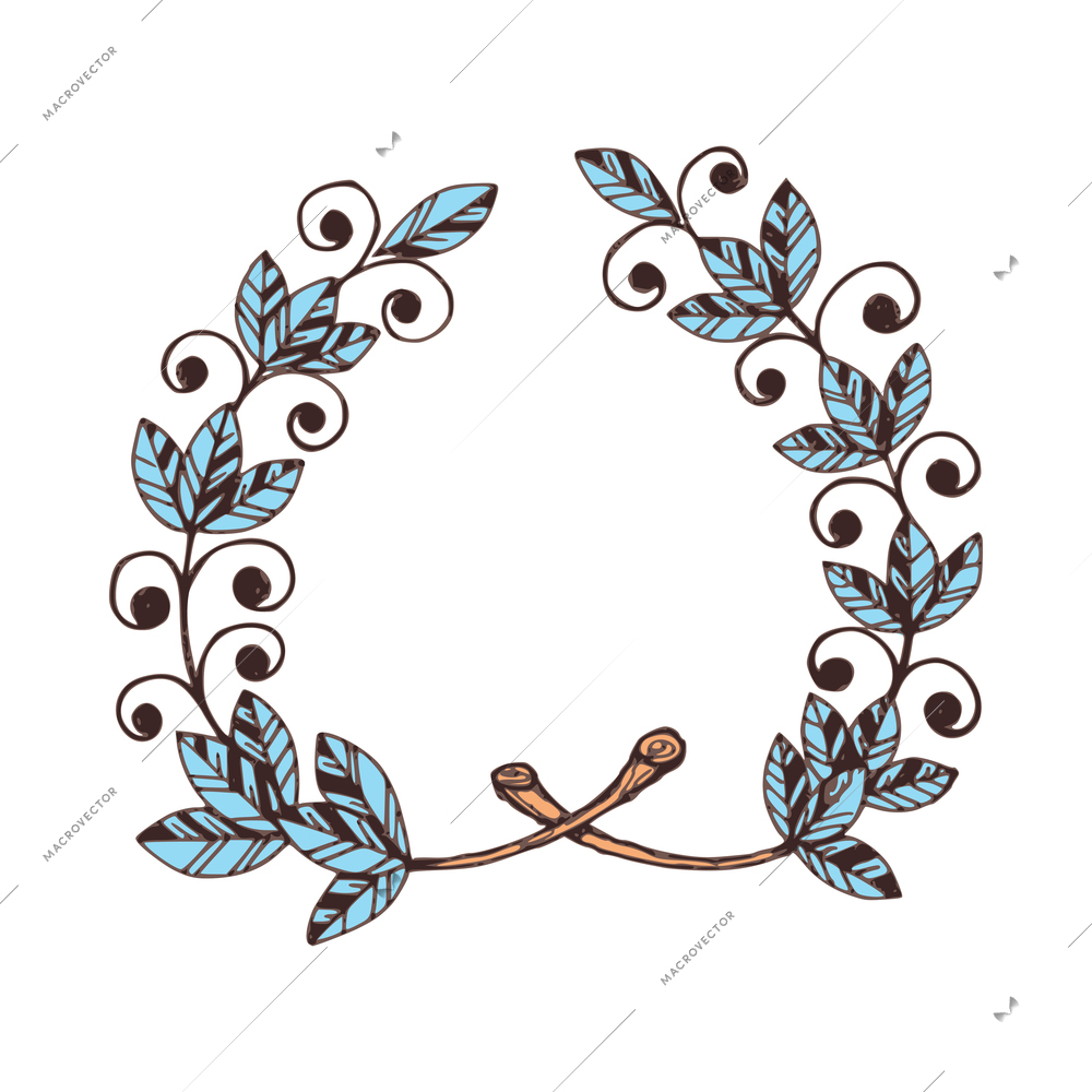 Wreaths composition with sketch colored hand drawn vintage royal heraldic leaf wreath isolated vector illustration