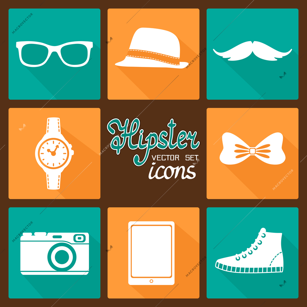 Hipster accessories pictograms set of clothes and items vector illustration