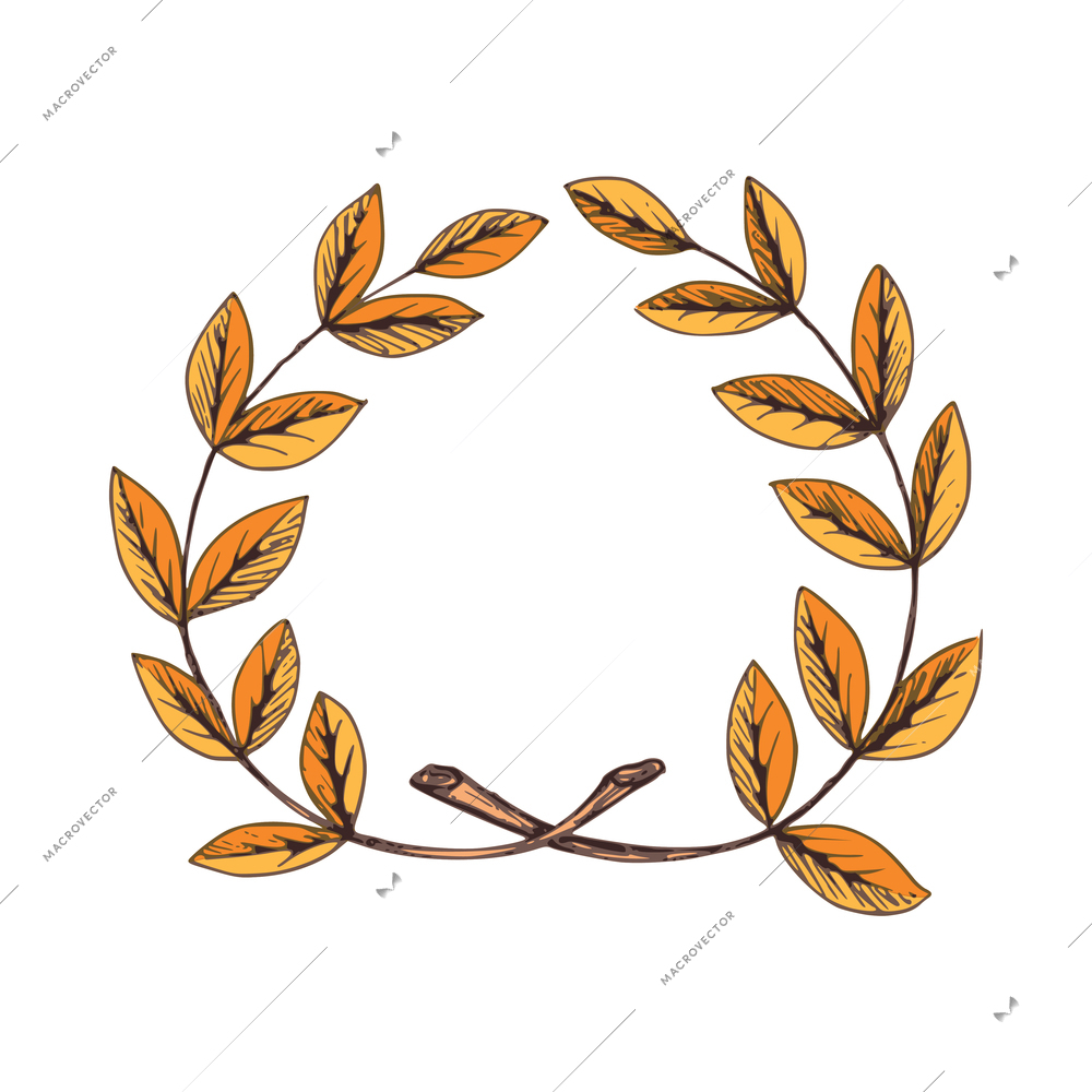 Wreaths composition with sketch colored hand drawn vintage royal heraldic leaf wreath isolated vector illustration