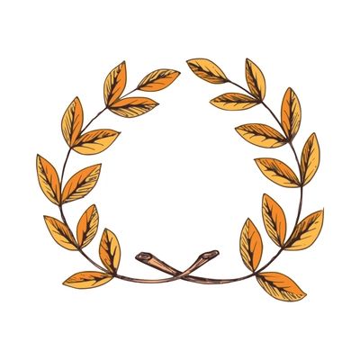 Wreaths composition with sketch colored hand drawn vintage royal heraldic leaf wreath isolated vector illustration