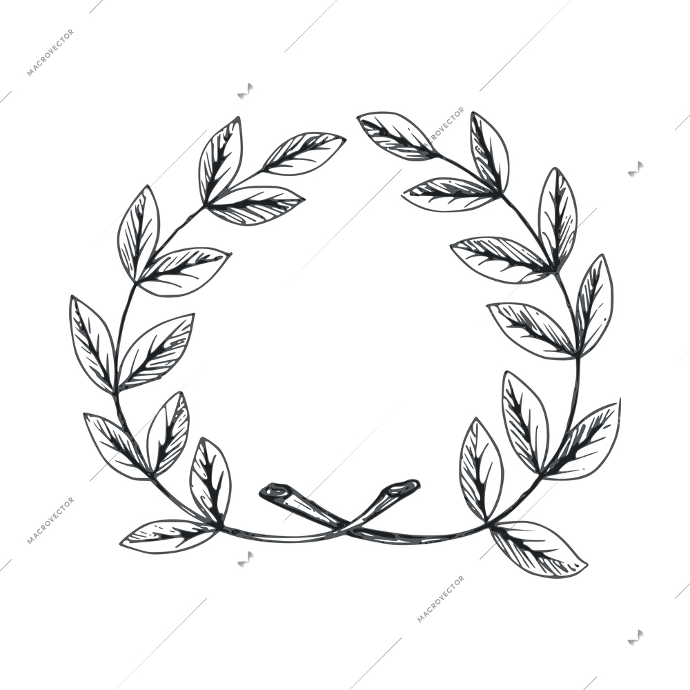 Wreaths composition with sketch hand drawn traditional winning laurel branch wreath isolated vector illustration