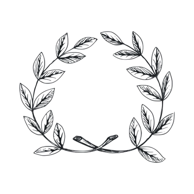 Wreaths composition with sketch hand drawn traditional winning laurel branch wreath isolated vector illustration